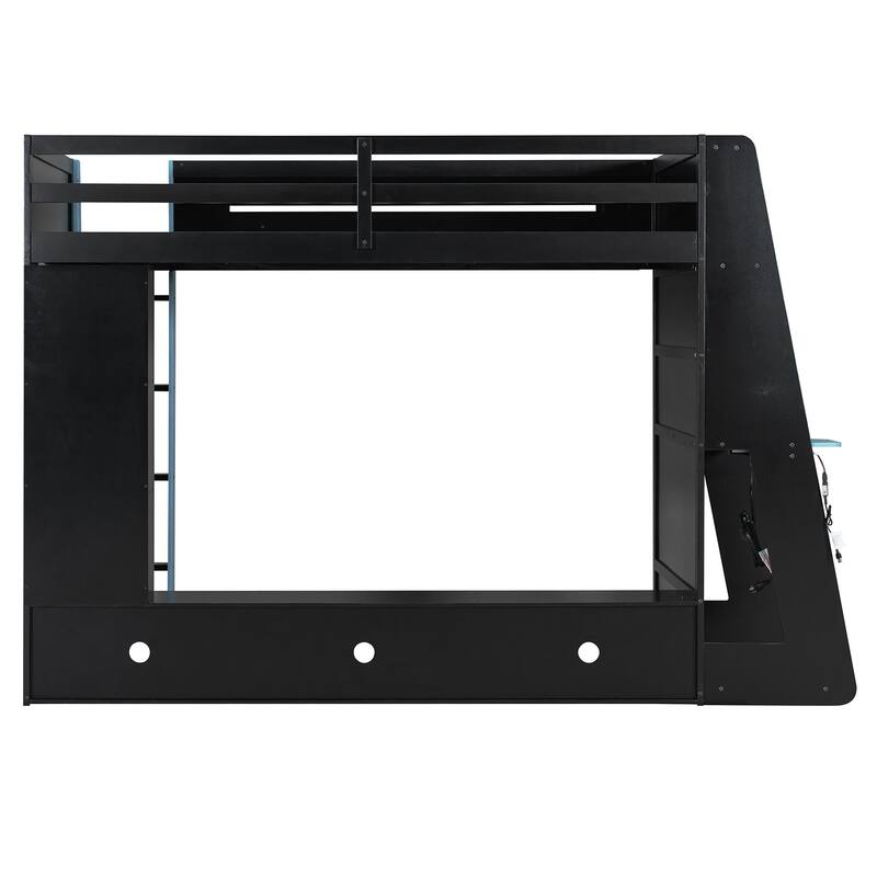 Twin Size Wood Loft Bed with Desk, Multi-storage Shelves and RGB Light