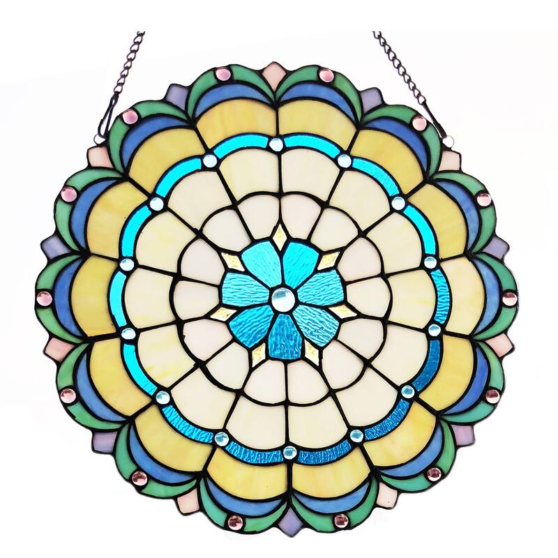 Chloe Tiffany Style Round Stained Glass Window Panel