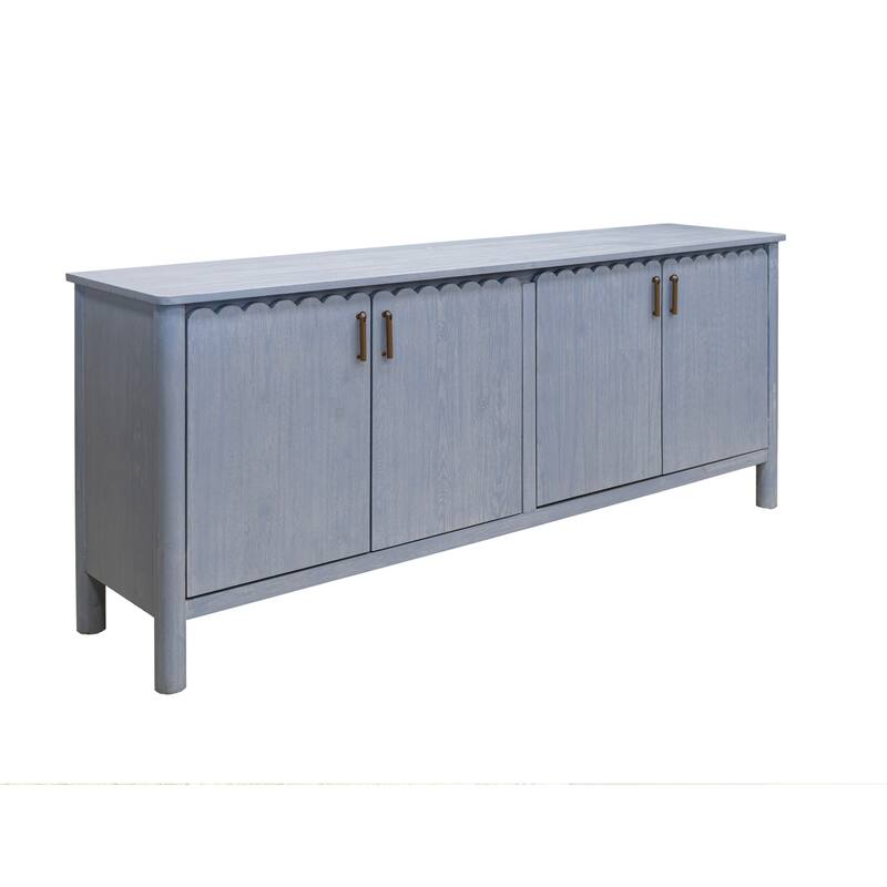 Jazz 76 Inch Sideboard Console Cabinet in Light Blue Solid Pine Wood, Gold