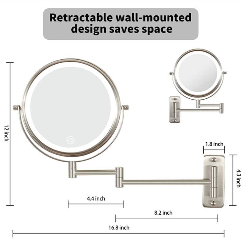 Wall Mounted Makeup Mirror w/ Down Double-Sided 1x/10x Magnification