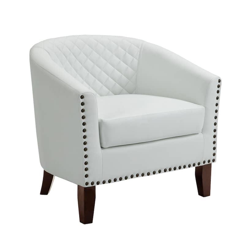 Modern Armchair Faux Leather Nailhead Trim Swivel Accent Chair