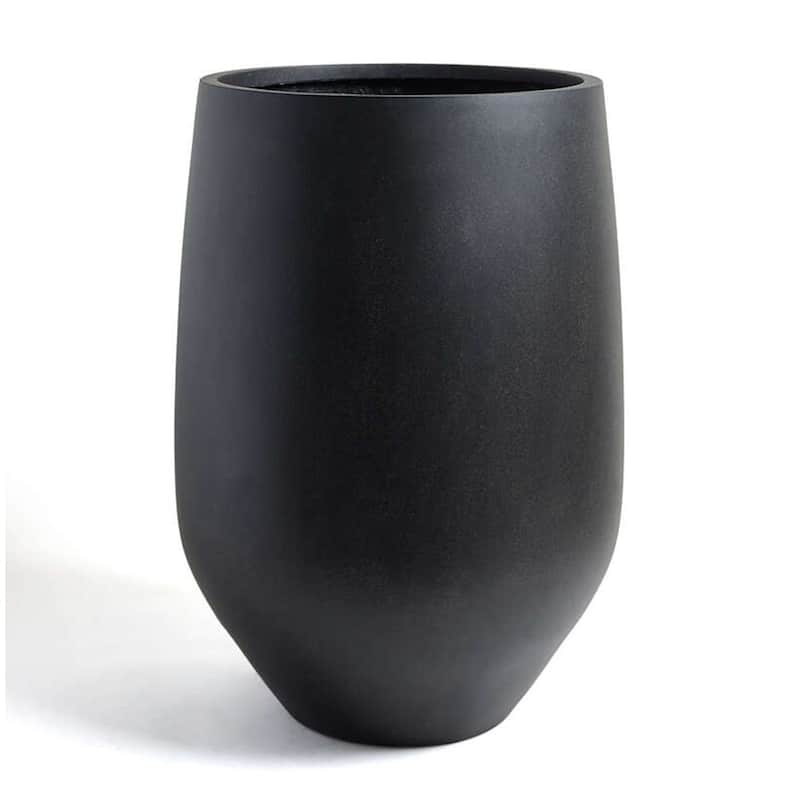 DreamPatio Garden Grove 1-Piece Fiberstone Planter - H19"xD13" - DottedBlack