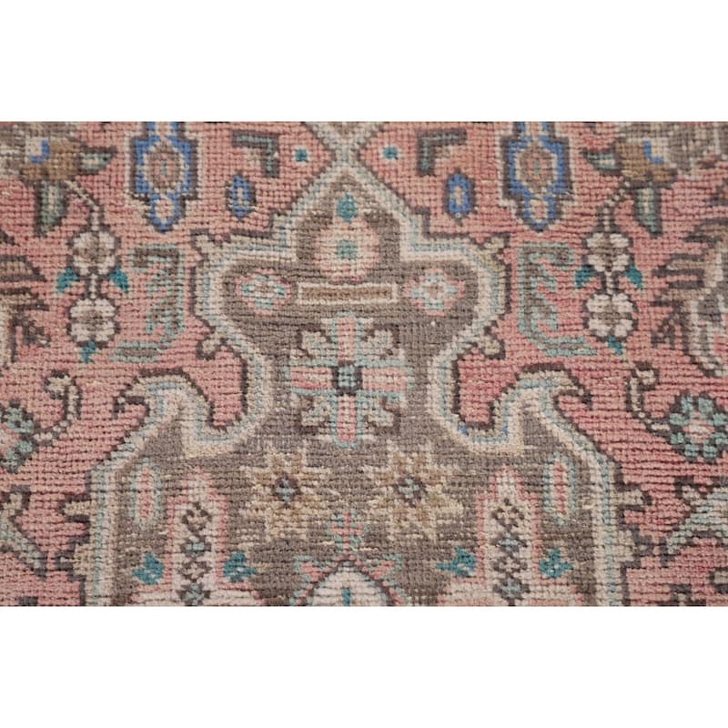 Pink Geometric Tabriz Persian Vintage Rug Hand-Knotted Wool Carpet - 6'5" x 9'9"
