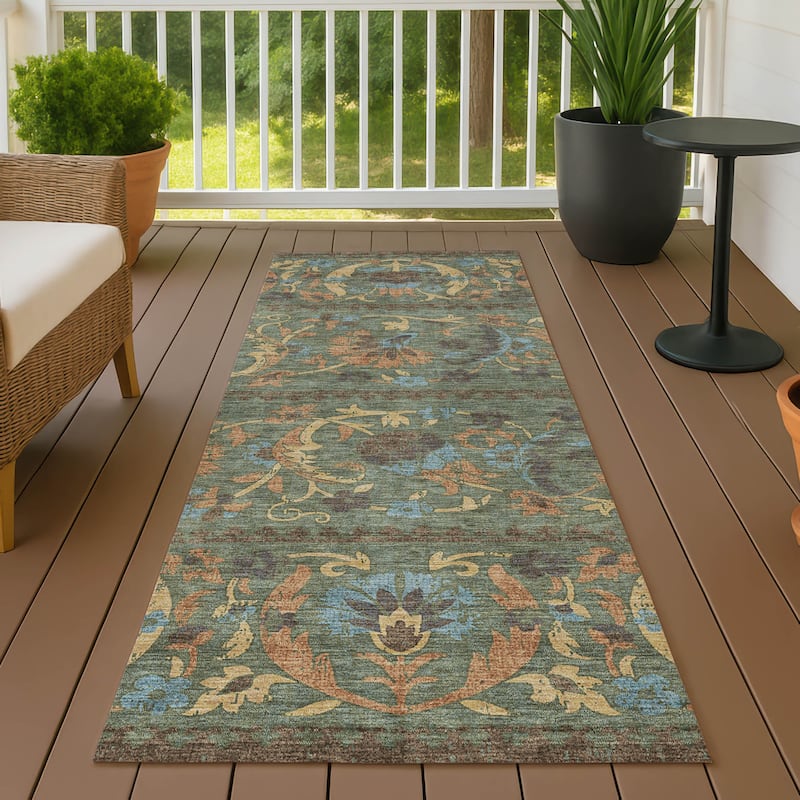Machine Washable Indoor/ Outdoor Global Alix Chantille Rug - Basil - 2'3" x 7'6"