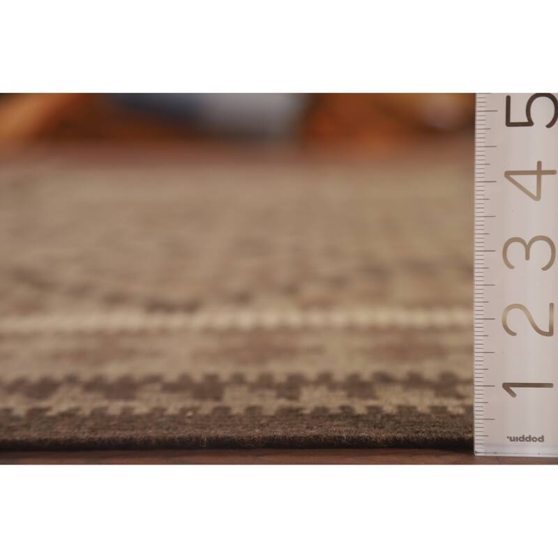 Hand Woven Oriental 100% Wool Carpet Southwestern Geometric Brown Kilim Area Rug - 9' 8'' X 6' 7''