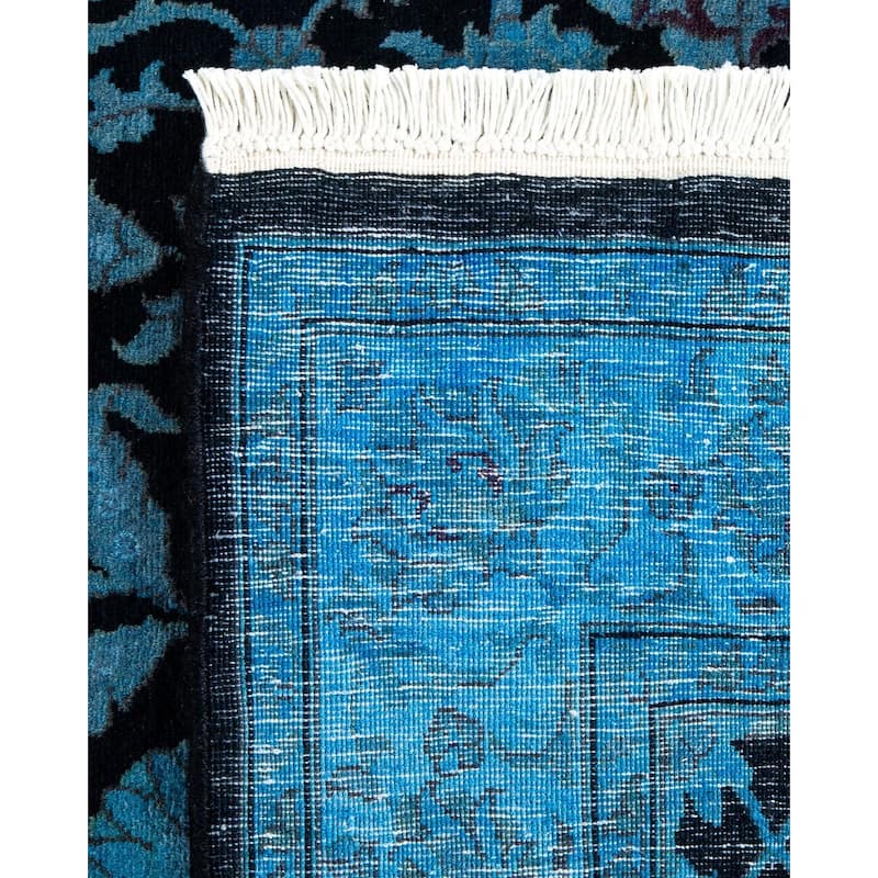 Overton Hand Knotted Wool Vintage Inspired Modern Contemporary Overdyed Blue Area Rug - 3' 1" x 5' 5"