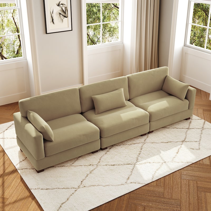 3-Piece Corduroy Couch Modular Sectional Sofa