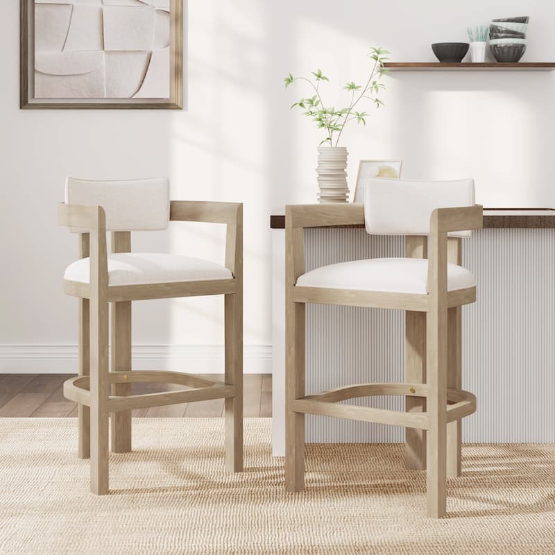 Maribel Upholstered Counter Stools Bar Stools (Set of 2) by Christopher Knight Home - Light Ash+Beige - Bar Height