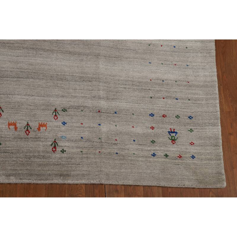 Tribal Gray Gabbeh Area Rug Handmade Wool Carpet - 7'11" x 12'1"