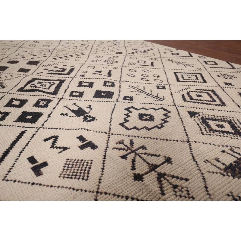 All-Over Trellis Moroccan Ivory Area Rug Handmade Wool Carpet - 6'0"x 9'11"