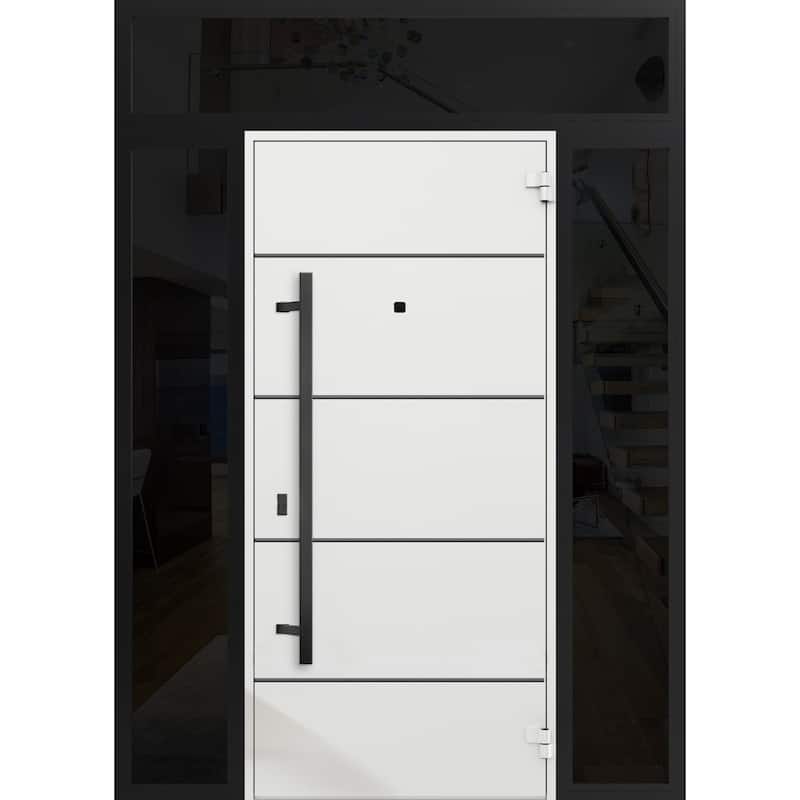 Exterior Prehung Steel Entry Door 0131 Black Enamel 2 Sidelites Top Window Stainless Steel Inserts W16+36+16xH80+16