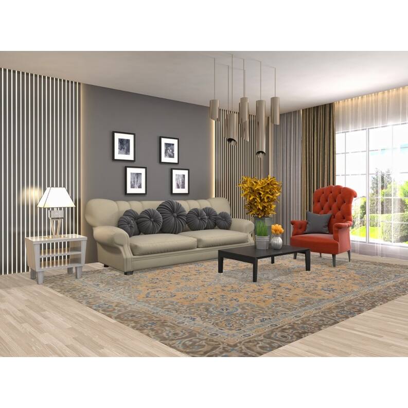 Hand Knotted Oriental 100% Wool Carpet Traditional Floral Oranges & Rust Mashad Area Rug - 11' 2'' X 8' 5''