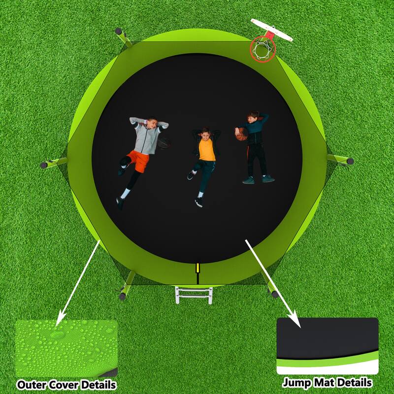 10 ft. Round Outdoor Trampoline with Safety Enclosure Net and Ladder