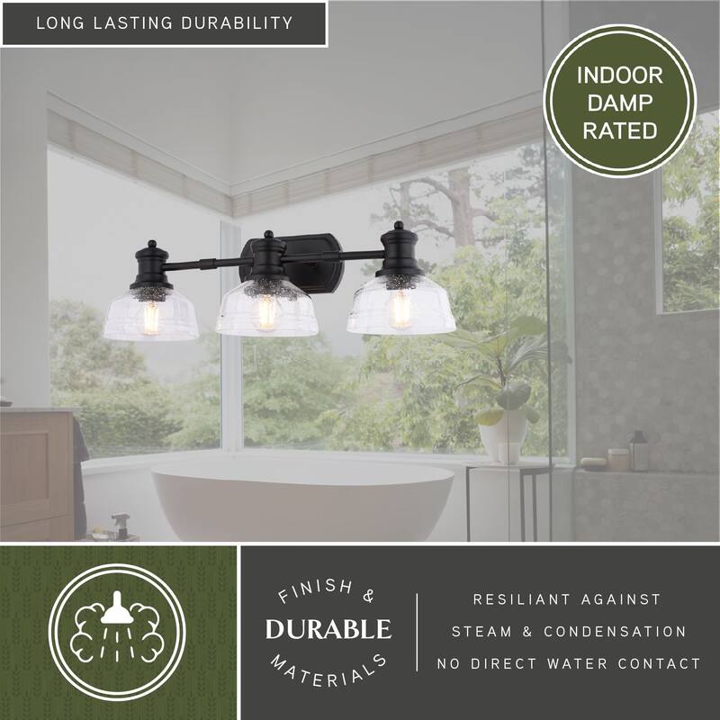 VAXCEL Beloit Matte Black Farmhouse Bathroom Vanity Lighting Wall Fixture, Clear Seeded Glass Shade, Dimmable