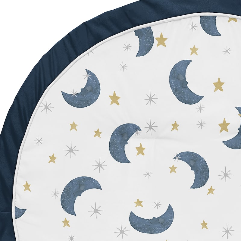 Moon and Star Collection Boy Girl Baby Tummy Time Playmat - Navy Blue Gold Watercolor Celestial Sky Gender Neutral Outer Space