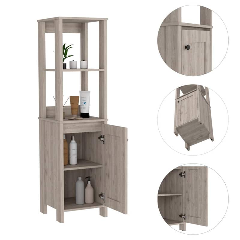 TUHOME St. Clair Linen Cabinet with 2 Interior Shelves, 2 Open Shelves, and Single Door