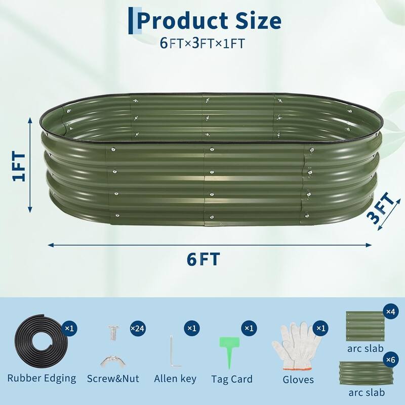 2 PCS 6X3x1Ft Galvanized Raised Garden Bed, Planter Box Kit for Vegetables, Flowers, Herbs & Fruits