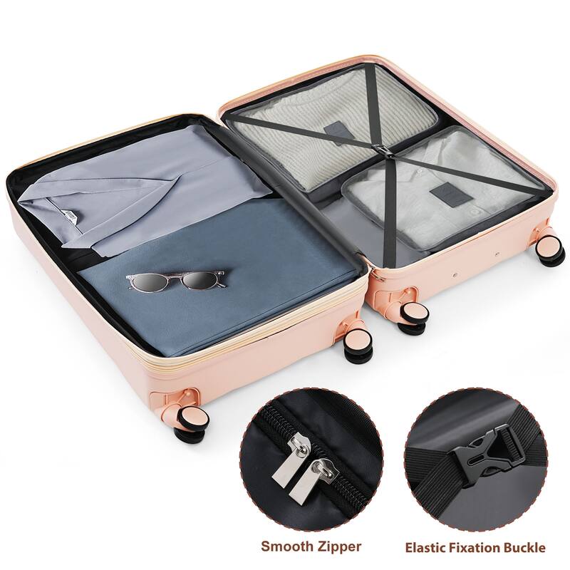 3-Piece, Modern Luggage Sets Hard Shell Luggage with Cup Holder and Spinner Wheels, for Boarding Travel, Pink