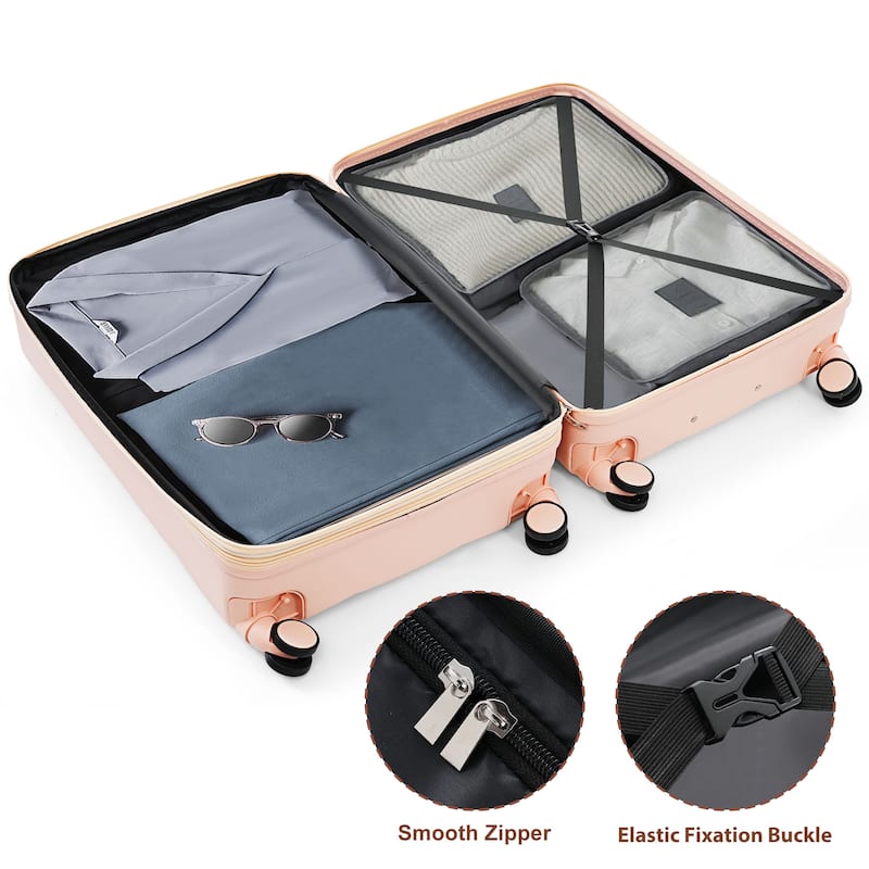 Luggage Set of 3, Airline Certified Carry-on Luggage with Cup Holder, ABS Hard Shell Luggage with Spinner Wheels