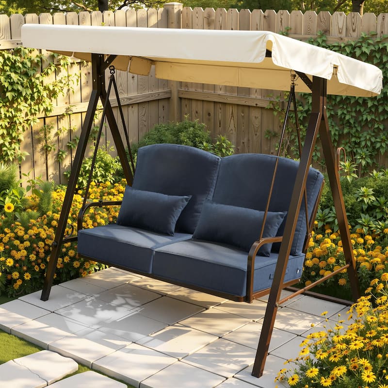 24 x 24 x 5.5 in Patio Premium Fabric Outdoor Seat Cushions Set (Seat & Back) with Pillow