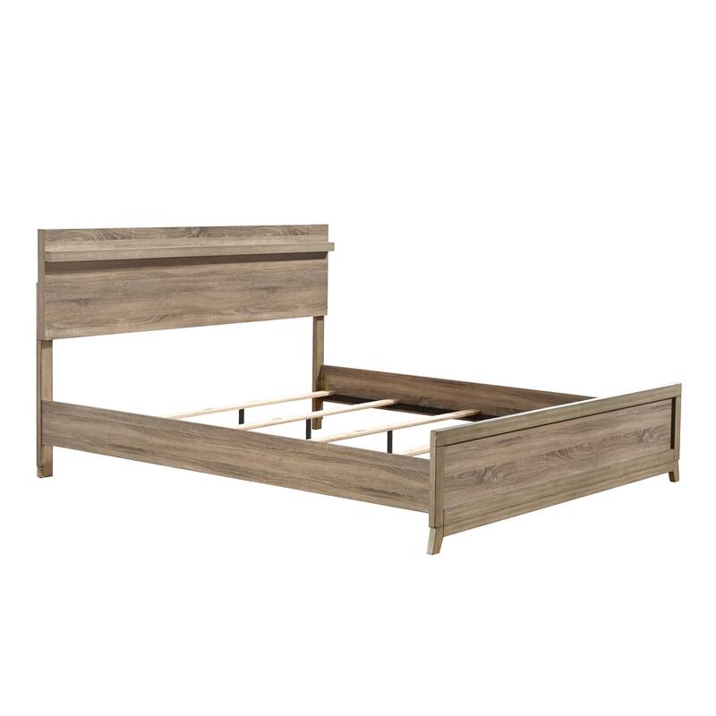 Queen Size Wood Platform Bed Frame with Subtle Headboard and Modern Rustic Design