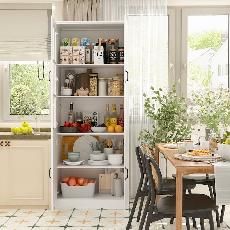 Home Office Storage Solution White Bookshelf, Pantry, and Display Unit