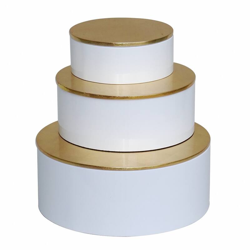 Set of 3 Round Boxes w/ Gold Leaf Lacquer Lid - A