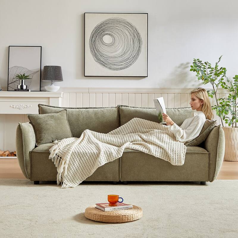 88" Modern Chenille Sofa with Extra 2 Pillows for Living Room