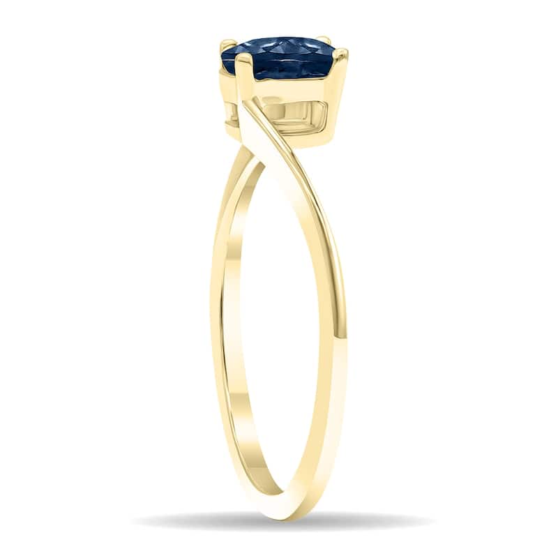 Women's Solitaire Oval Shaped Sapphire Wave Ring in 10K Yellow Gold