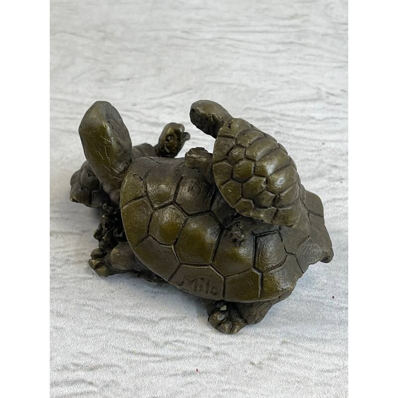Original Mother Turtle With Baby Hatchling Bronze Sculpture Reptile Sea Statue