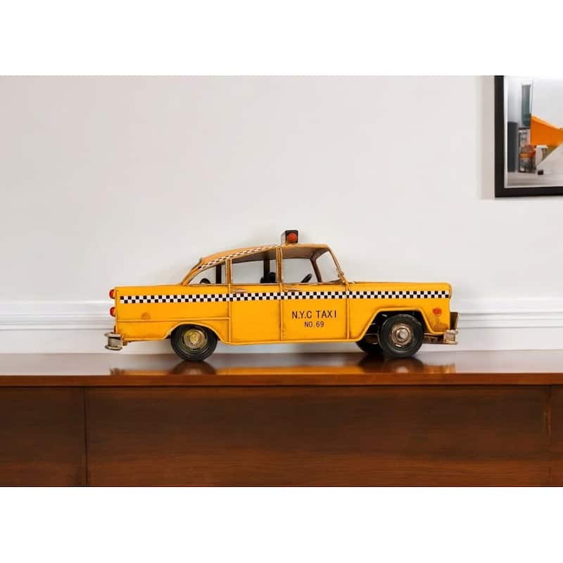 HomeRoots 13" Yellow Metal Hand Painted NYC Taxi Tabletop Sculpture