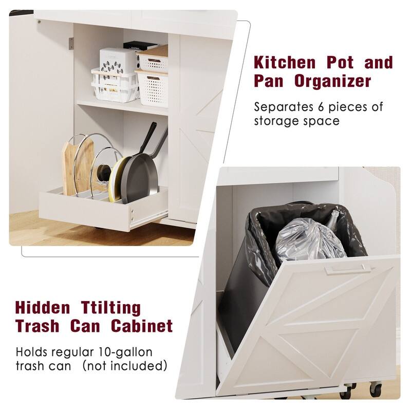 47.2" Rolling Kitchen Island on 5 Wheels with Drop Leaf, Kitchen Island with 2 Drawers, Trash Can Storage