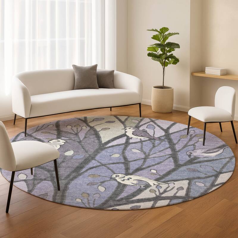 Machine Washable Indoor/ Outdoor Bird Mosaic Chantille Rug