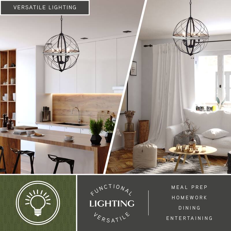 Montclare Black and White Ash Wood Farmhouse Cage Pendant Ceiling Light