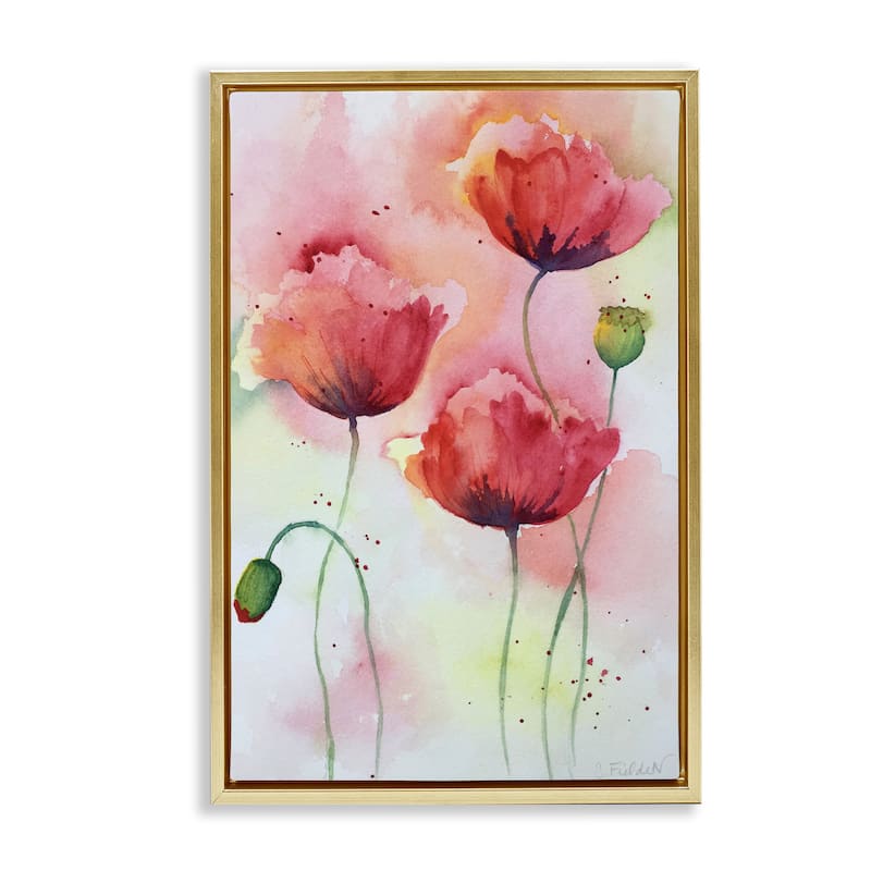 Stupell Red Poppies with Speckles Framed Floater Canvas Wall Art Design By Stephanie Fielden - 17 x 25 - Gold
