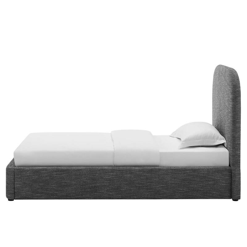 Hillsway Modern Curved Headboard Slate Fabric Upholstered Twin Size Platform Bed