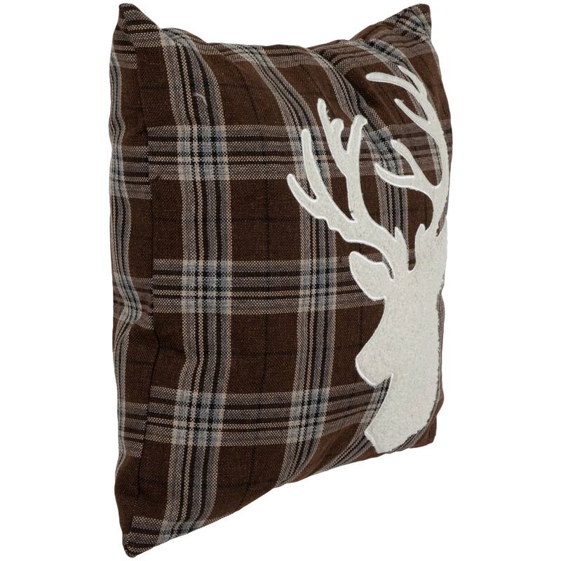 16.5" Brown Plaid Stag Christmas Throw Pillow