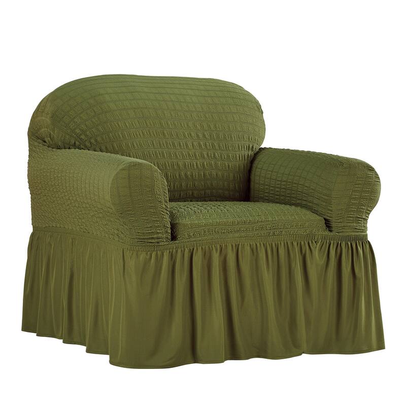 Textured Squares Ruffled Slipcover - Chair