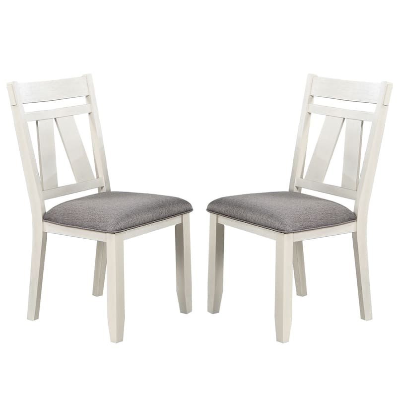 Set of 2 Dining Chairs with Upholstered Seat, Grey and White