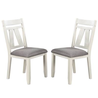 Set of 2 Dining Chairs with Upholstered Seat, Grey and White