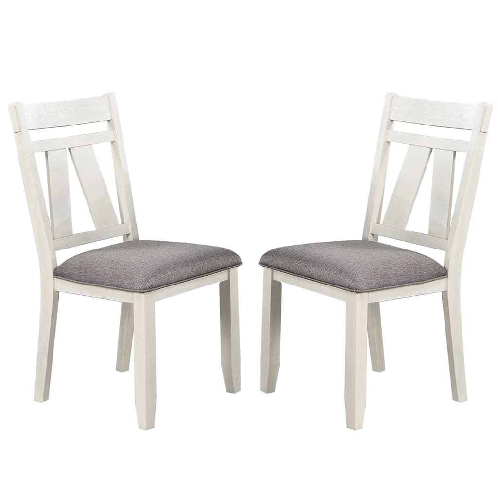 Set of 2 Dining Chairs with Upholstered Seat, Grey and White