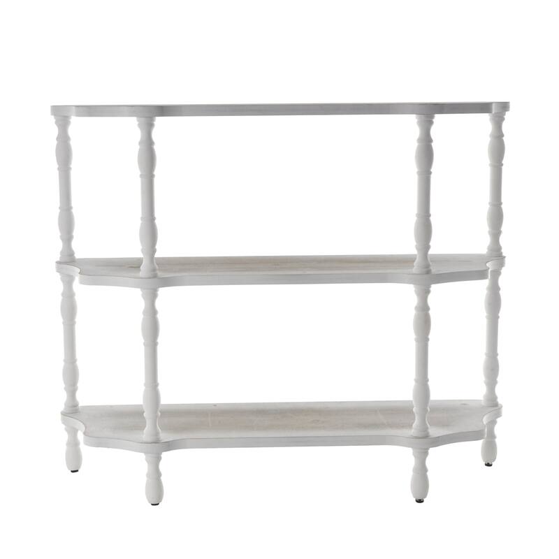 Wooden Washed 2 Shelf Shelving Unit with Turned Legs and Wavy Corners - White - Roche River Decor