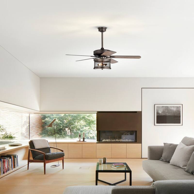 Cadence 52 Inch Oil Rubbed Bronze 2 Light, 5 Blades Lighted Ceiling Fan with Remote