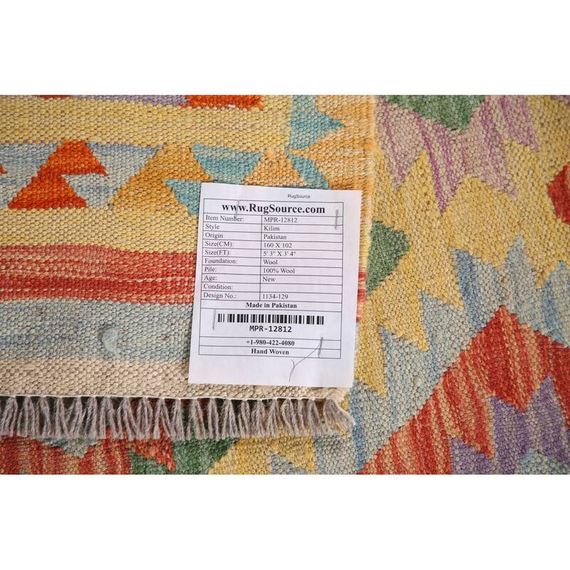 Multicolor Kilim Oriental Accent Rug Flatweave Wool Carpet - 3'4"x 5'3"