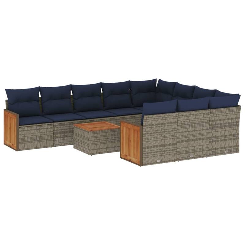 vidaXL 11 Piece Patio Sofa Set with Cushions Gray Poly Rattan - 134.4x27.2x91.0