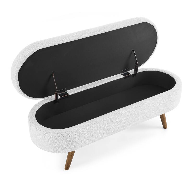 Roomfitters Oval Upholstered Storage Ottoman Bench with Rubber Wood Legs, Modern Entryway or Bedroom Seat