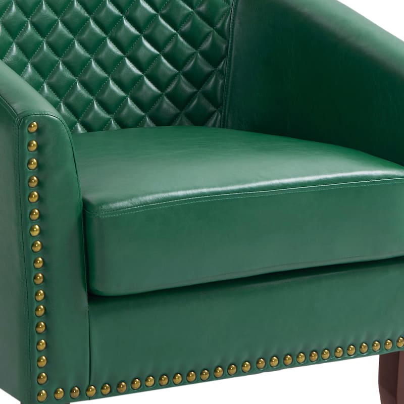 UIXE Mid-Century Leather Barrel Accent Chair With Nailheads Trim - 29" W