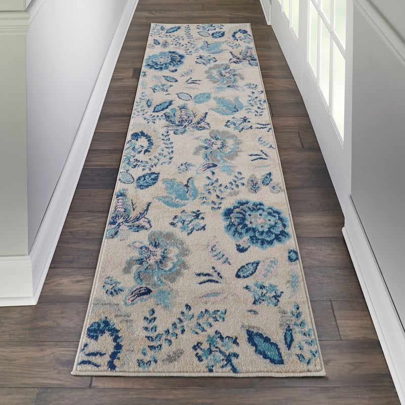 Nourison Tranquil French Country Floral Modern Area Rug - 2' 3" x 7' 3" - Ivory/Blue - Runner