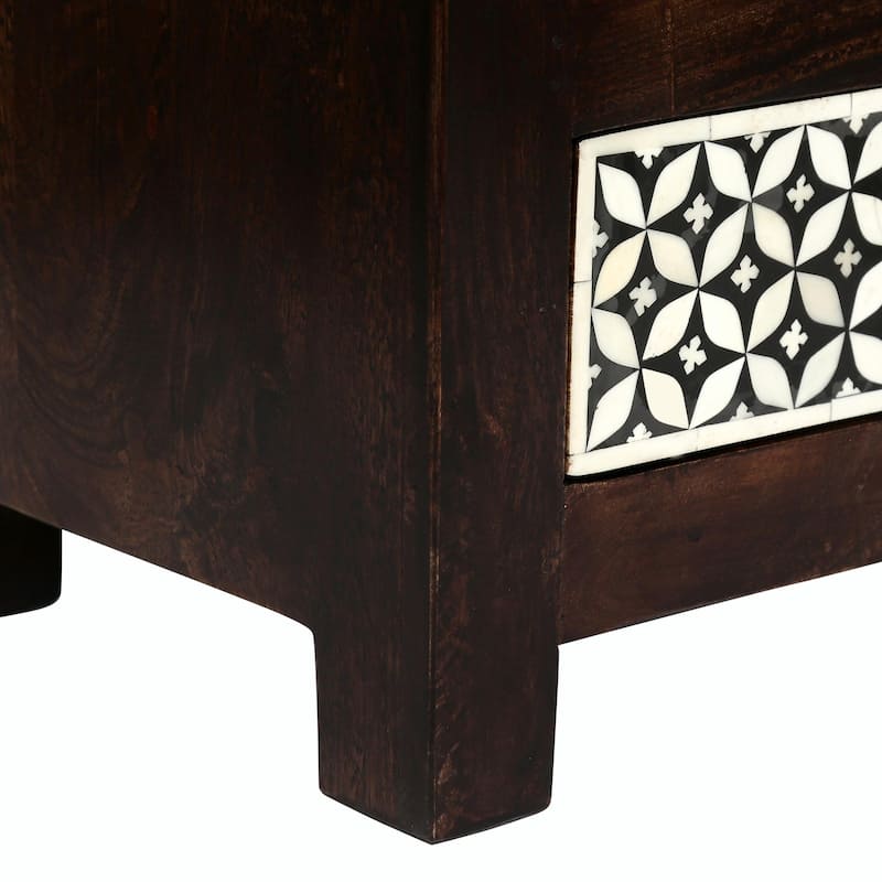 Boho Bone Inlay Nightstand - 3 Drawer Mango Wood, Handcrafted