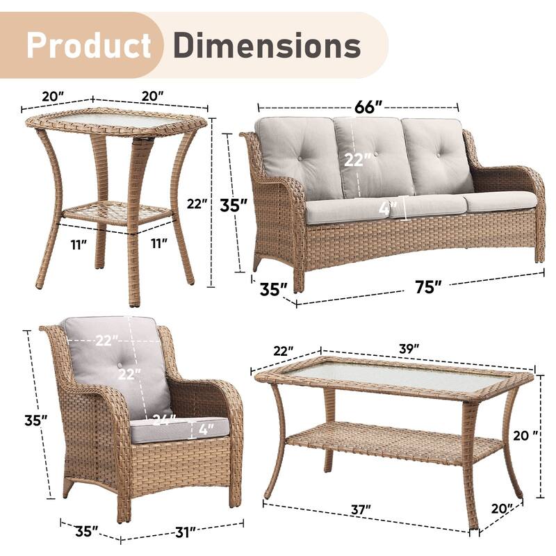 Outdoor Sofa Chair with Coffee Table and Ottoman